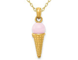 14K Yellow Gold Pink Quartz Ice Cream Cone Charm Pendant Necklace with Chain